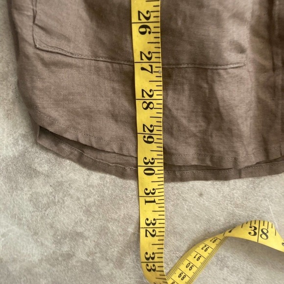 Brett Harrison Blouse Womens Small Linen Brown 3/4 Sleeve Button Front Safari - Picture 5 of 8